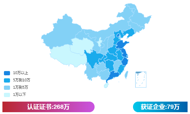 全国各省份认证证书数分布